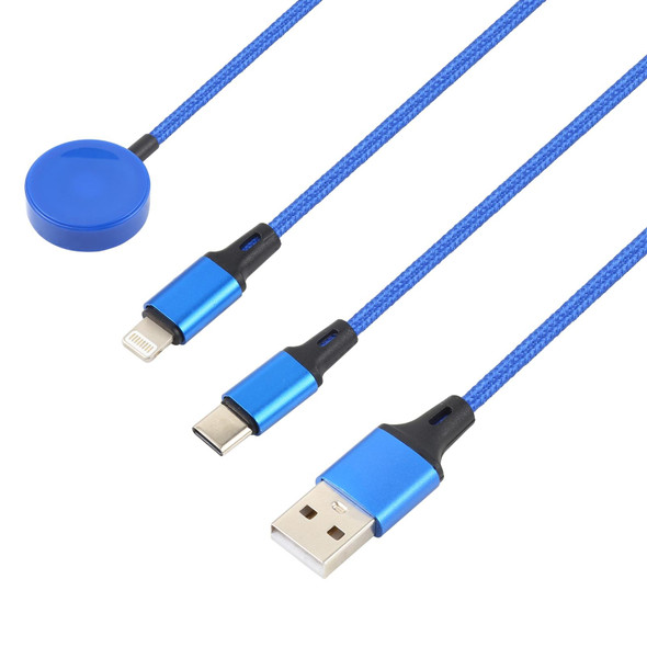 3 In 1 8 Pin + Type-C / USB-C + Magnetic Charging Base Multi-function Charging Cable, Length: 1m (Blue)