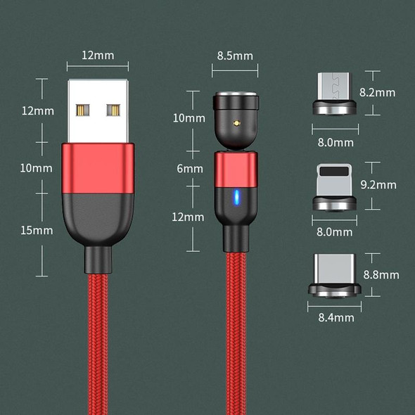 2m 3A Output 3 in 1 USB to 8 Pin + USB-C / Type-C + Micro USB 540 Degree Rotating Magnetic Data Sync Charging Cable(Black)