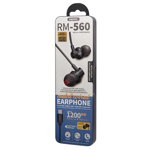 REMAX RM-560 Type-C In-Ear Stereo Metal Music Earphone with Wire Control + MIC, Support Hands-free, Not - Samsung Phones(Black)
