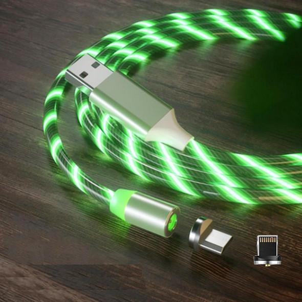 2 in 1 USB to 8 Pin + Micro USB Magnetic Suction Colorful Streamer Mobile Phone Charging Cable, Length: 1m(Green Light)