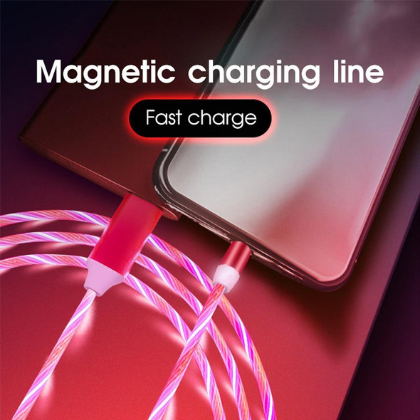 2 in 1 USB to Type-C / USB-C + Micro USB Magnetic Absorption Colorful Streamer Charging Cable, Length: 1m(Red Light)