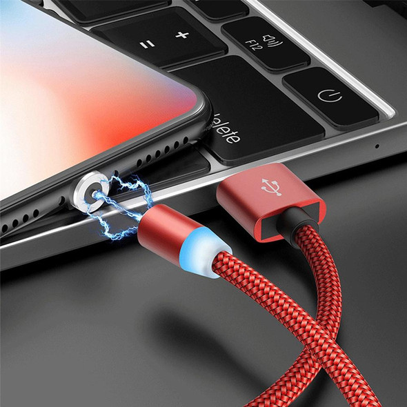 3 in 1 USB to 8 Pin + Type-C/USB-C + Micro USB Magnetic Metal Interface Nylon Braided Charging Cable, Length: 1m(Red)