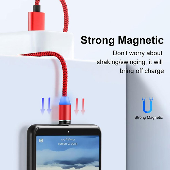 2 in 1 USB to Micro USB + USB-C / Type-C Magnetic Metal Connector Nylon Two-color Braided Magnetic Data Cable, Cable Length: 1m(Red)