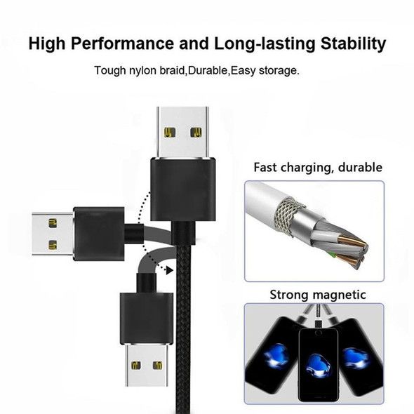 2 in 1 USB to Micro USB + USB-C / Type-C Magnetic Metal Connector Nylon Two-color Braided Magnetic Data Cable, Cable Length: 1m(Black)