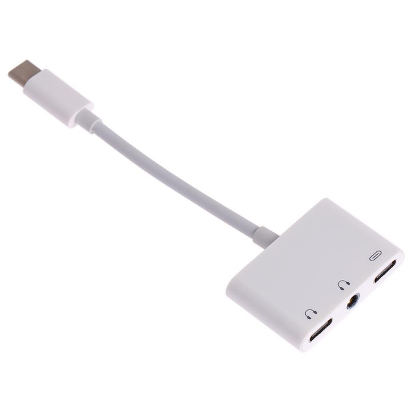 3 in 1 USB-C + 3.5mm + 3.5mm to USB-C Digital Charge Audio Adapter (White)