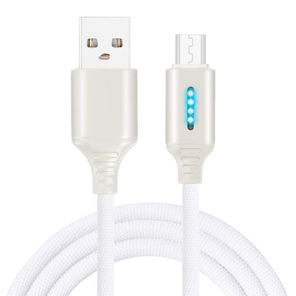 Micro USB Interface Zinc Alloy Marquee Luminous Intelligent Automatic Power off Charging Data Cable(white)