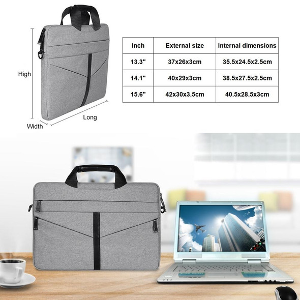 15.6 inch Breathable Wear-resistant Fashion Business Shoulder Handheld Zipper Laptop Bag with Shoulder Strap (Dark Gray)