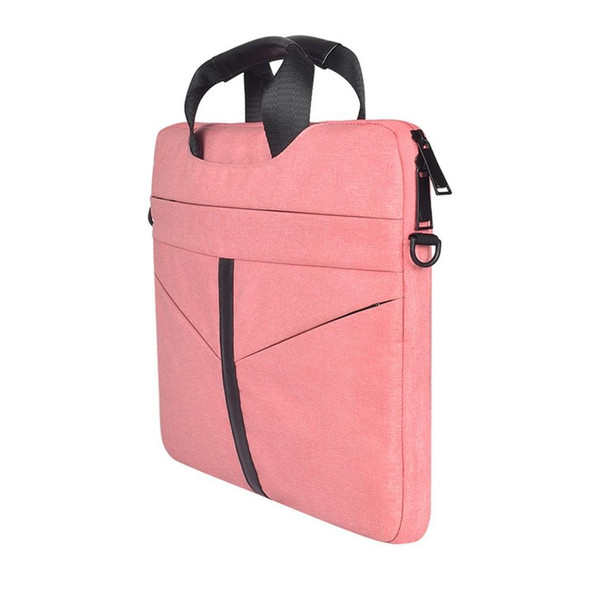 15.6 inch Breathable Wear-resistant Fashion Business Shoulder Handheld Zipper Laptop Bag with Shoulder Strap (Pink)