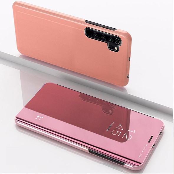 Xiaomi Note 10 Plated Mirror Horizontal Flip Leather Cover with Stand Mobile Phone Holster(Rose Gold)