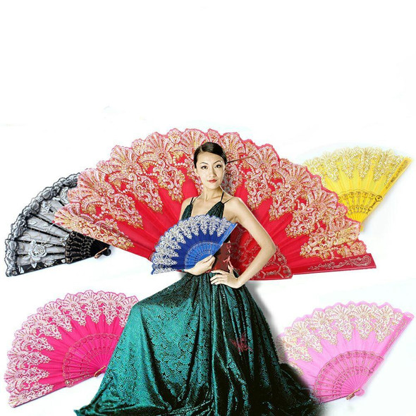 Spain Style Plastic Folding Fan Peacock Lace Fan Ladies Dance Gilding Fan, Size:23x42cm(Royal Blue)