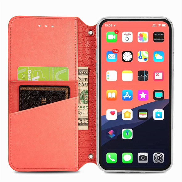 iPhone 13 Pro Max Blooming Mandala Embossed Pattern Magnetic Horizontal Flip Leather Case with Holder & Card Slots & Wallet(Red)