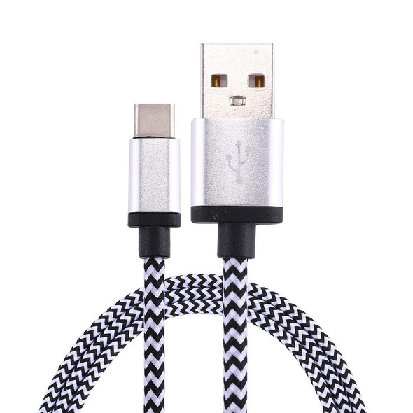 1m Woven Style USB-C / Type-C 3.1 to USB 2.0 Data Sync Charge Cable(Silver)