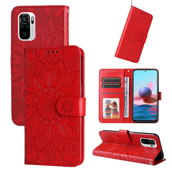 Xiaomi Redmi Note 10 4G / Note 10S 4G Embossed Sunflower Leather Phone Case(Red)