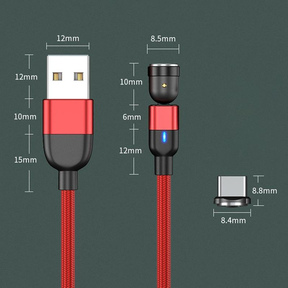 2m 3A Output USB to USB-C / Type-C 540 Degree Rotating Magnetic Data Sync Charging Cable (Red)