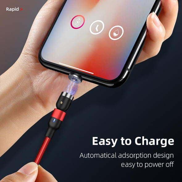 2m 2A Output 3 in 1 USB to 8 Pin + USB-C / Type-C + Micro USB Nylon Braided Rotate Magnetic Charging Cable (Red)