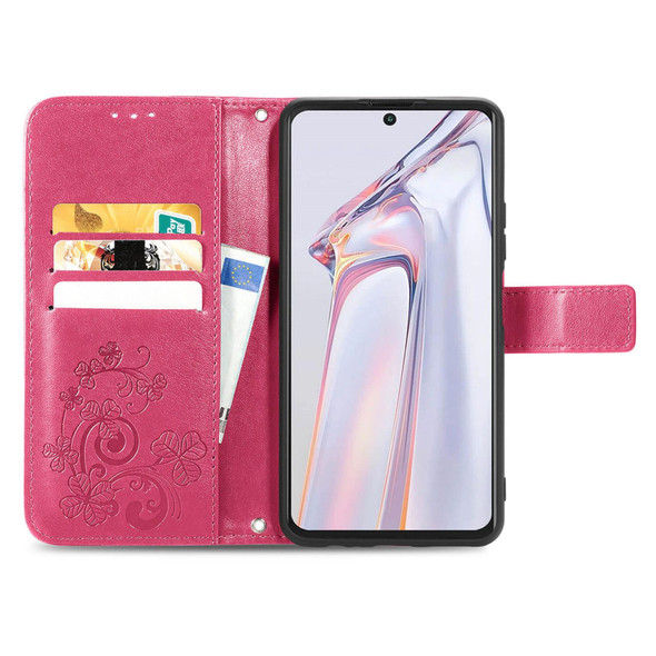 Blackview A100 Four-leaf Clasp Embossed Buckle Mobile Phone Protection Leatherette Case with Lanyard & Card Slot & Wallet & Bracket Function(Magenta)
