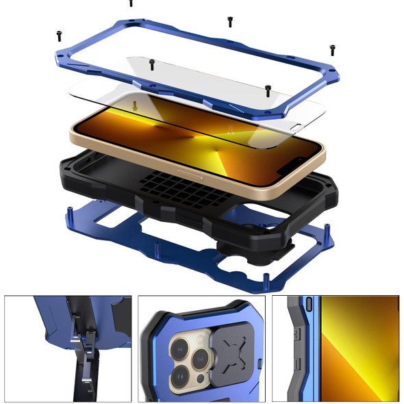 Camshield Shockproof Waterproof Dustproof Metal Case with Holder - iPhone 13 Pro(Blue)