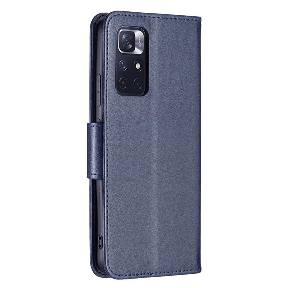 Xiaomi Redmi Note 11 5G/Note 11T 5G/Poco M4 Pro 5G Two Butterflies Embossing Pattern Horizontal Flip Leather Phone Case with Holder & Card Slot & Wallet & Lanyard(Dark Blue)