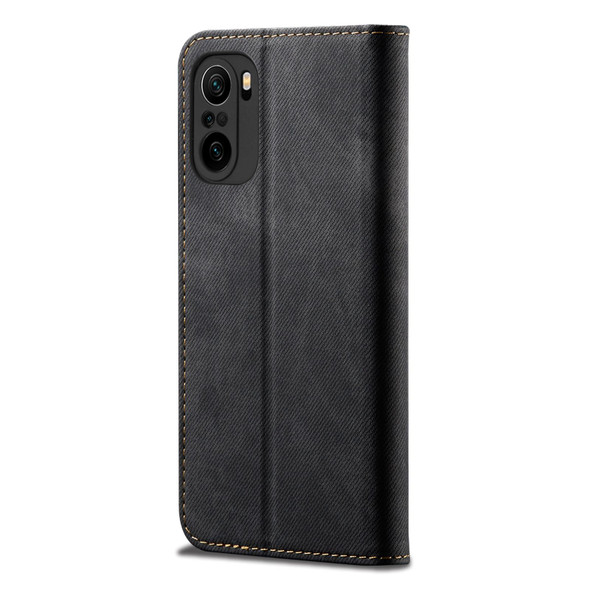 Xiaomi Redmi K40 / K40 Pro / K40 Pro+ Denim Texture Casual Style Horizontal Flip Leather Case with Holder & Card Slots & Wallet(Black)