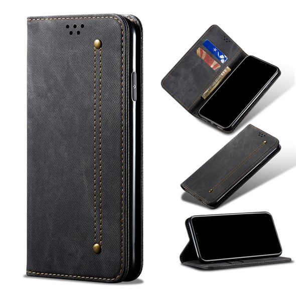 Xiaomi Redmi K40 / K40 Pro / K40 Pro+ Denim Texture Casual Style Horizontal Flip Leather Case with Holder & Card Slots & Wallet(Black)