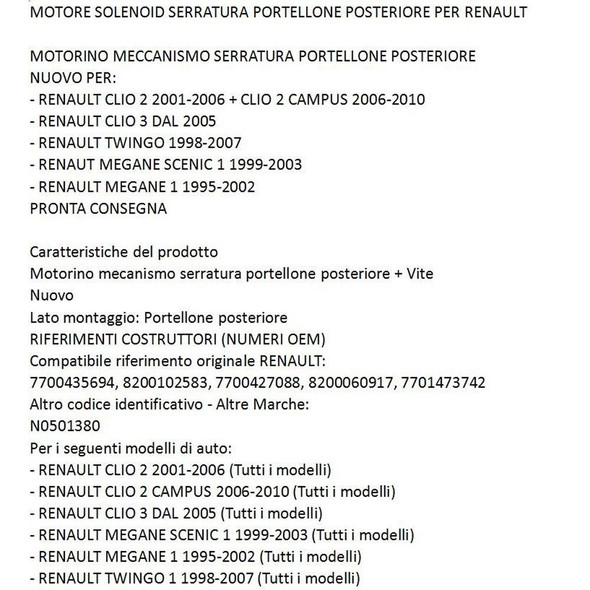 Tailgate Central Locking 8200102583 7700427088 8200060917 for Renault