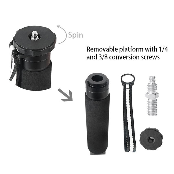 BEXIN P285-C Portable Travel Outdoor DSLR Camera Carbon Fiber Monopod Holder (Black)