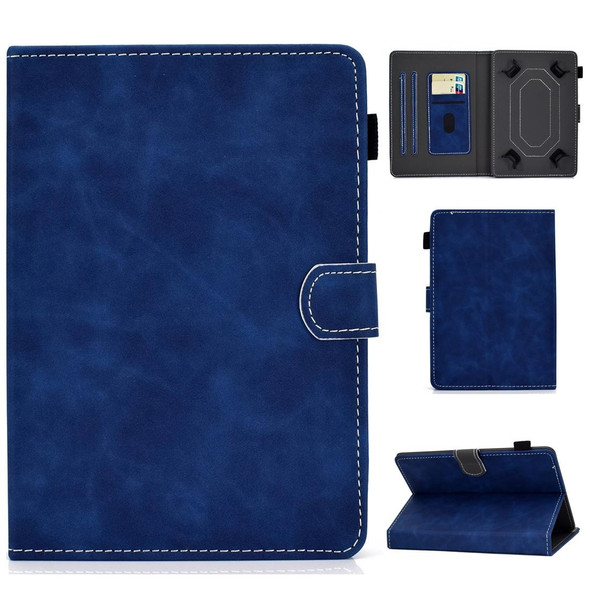 10 inch Tablet PC Universal Cowhide Texture Horizontal Flip Leatherette Case with Holder & Card Slots & Pen Slot(Blue)