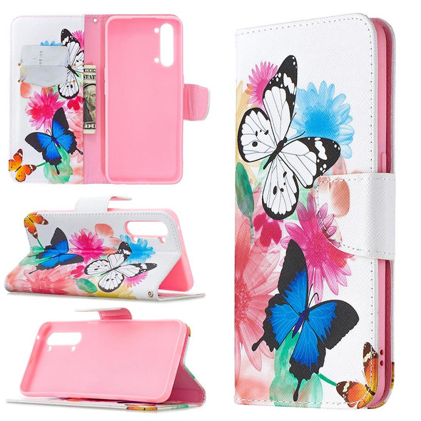 OPPO Find X2 Lite Colored Drawing Pattern Horizontal Flip Leather Case with Holder & Card Slots & Wallet(Butterflies)