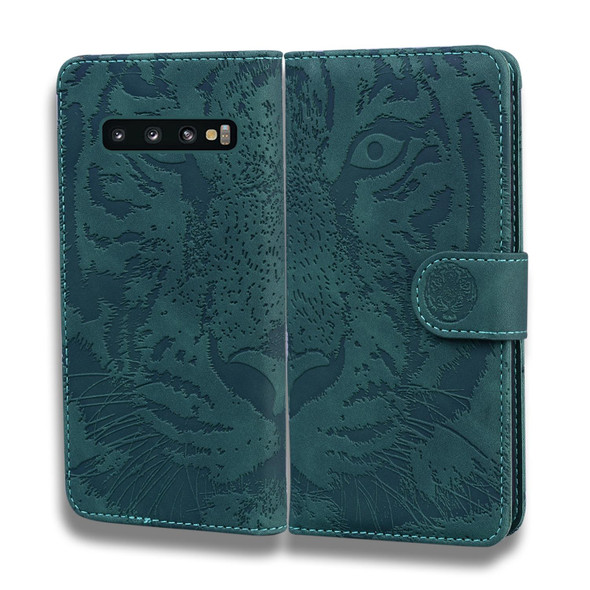 Samsung Galaxy S10 Plus Tiger Embossing Pattern Horizontal Flip Leather Case with Holder & Card Slots & Wallet(Green)