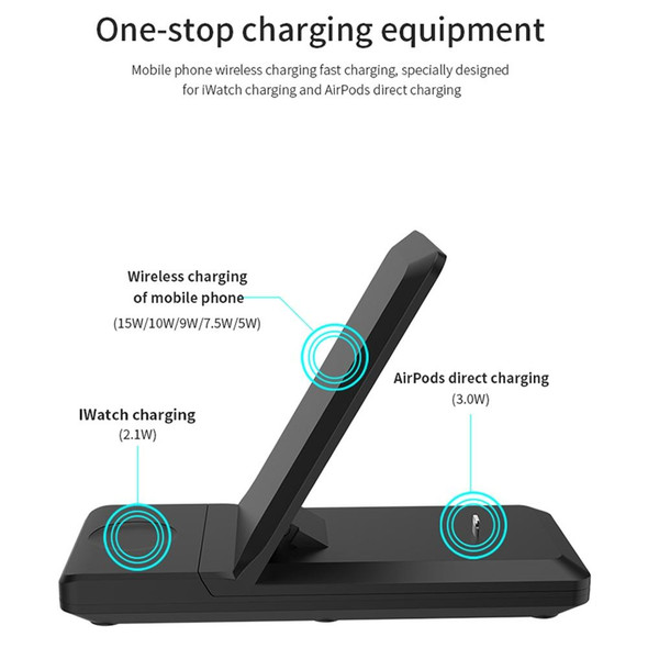 H6 3 in 1 Portable Folding Wireless Charger for iPhone + iWatch + AirPods(Black)