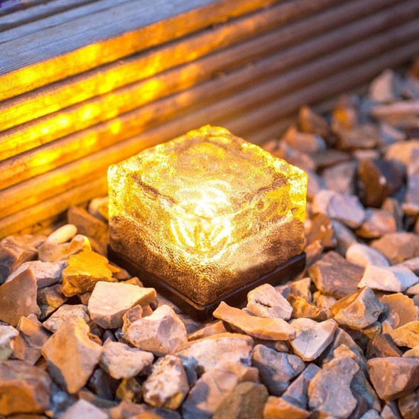 Solar Powered Square Tempered Glass Outdoor LED Buried Light Garden Decoration Lamp IP55 WaterproofSize: 7 x 7 x 5cm (Warm White)