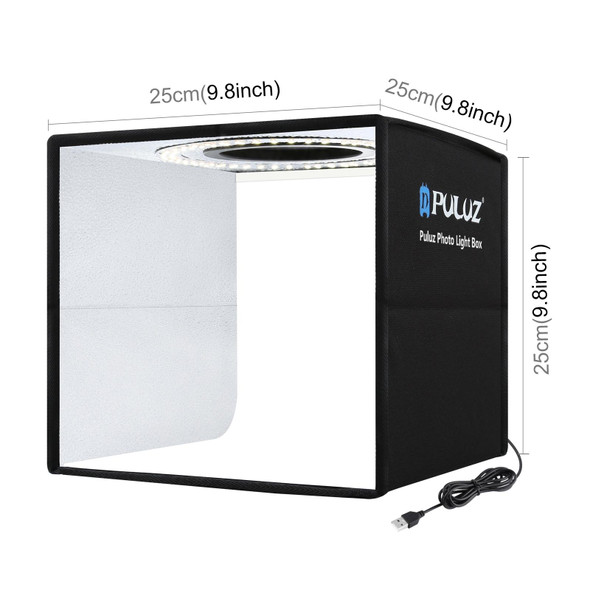 PULUZ 25cm Folding Portable High 97 CRI Ring Light Photo Lighting Studio Shooting Tent Box with 12 Colors Backdrops, Size: 25cm x 25cm x 25cm(Black)