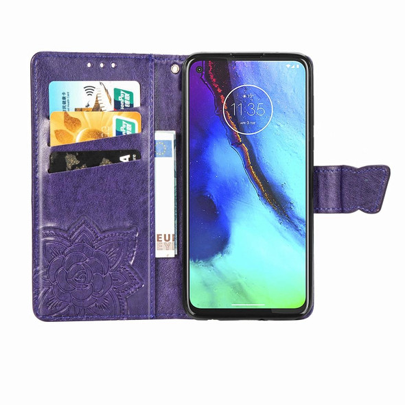 Motorola G Pro Butterfly Love Flower Embossed Horizontal Flip Leather Case with Bracket / Card Slot / Wallet / Lanyard(Dark Purple)