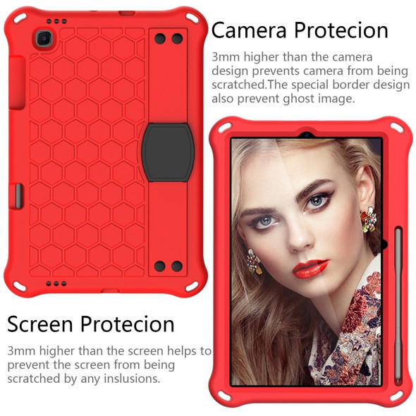 Samsung Galaxy Tab S6 Lite P610 Honeycomb EVA + PC Shockproof Case with Strap(Red+Black)