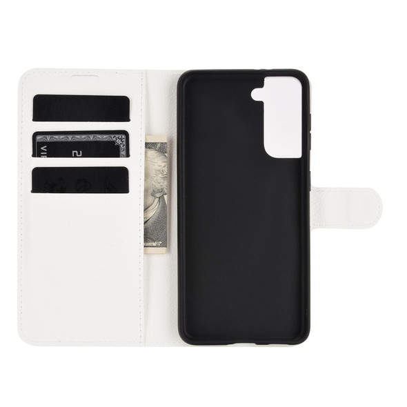 Samsung Galaxy S21 5G Litchi Texture Horizontal Flip Protective Case with Holder & Card Slots & Wallet(White)