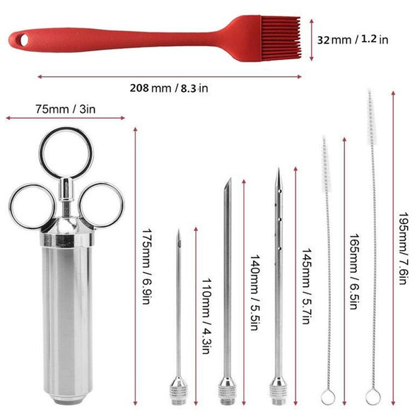 Stainless Steel Spice Syringe Barbecue Tool Turkey Needle Set (Red)