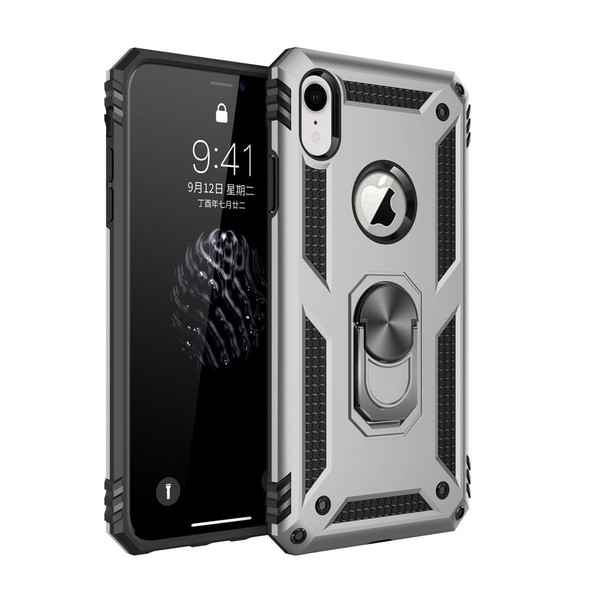 Sergeant Armor Shockproof TPU + PC Protective Case for iPhone XR, with 360 Degree Rotation Holder (Silver)