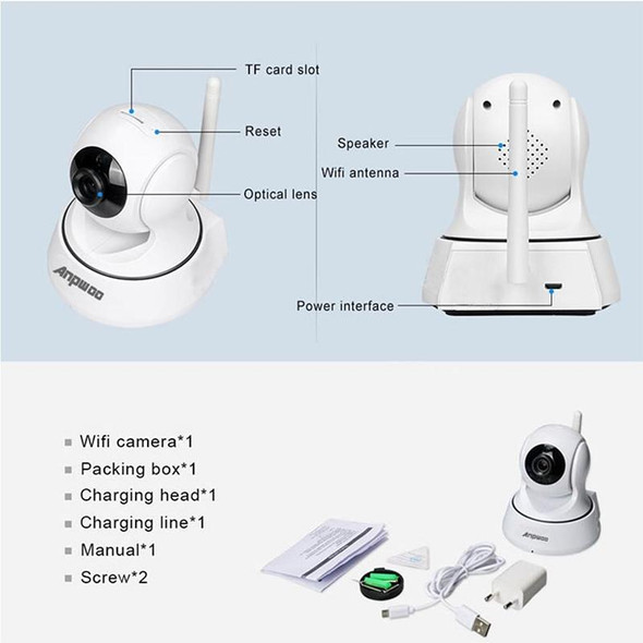 Anpwoo-YT002W 100W 3.6mm Lens Wide Angle 720P Smart WIFI Monitor Camera , Support Night Vision & TF Card Expansion Storage