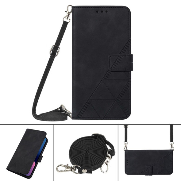 Crossbody 3D Embossed Flip Leatherette Phone Case - iPhone 14(Black)