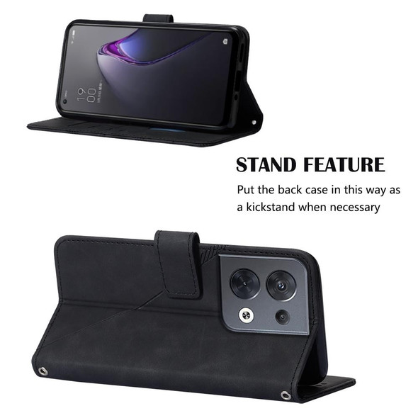 OPPO Reno8 Crossbody 3D Embossed Flip Leather Phone Case(Black)