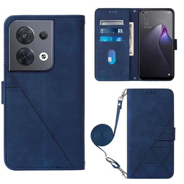 OPPO Reno8 Crossbody 3D Embossed Flip Leather Phone Case(Blue)