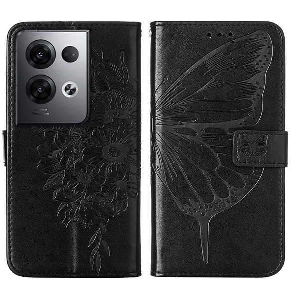 OPPO Reno8 Pro+ Embossed Butterfly Flip Leather Phone Case(Black)