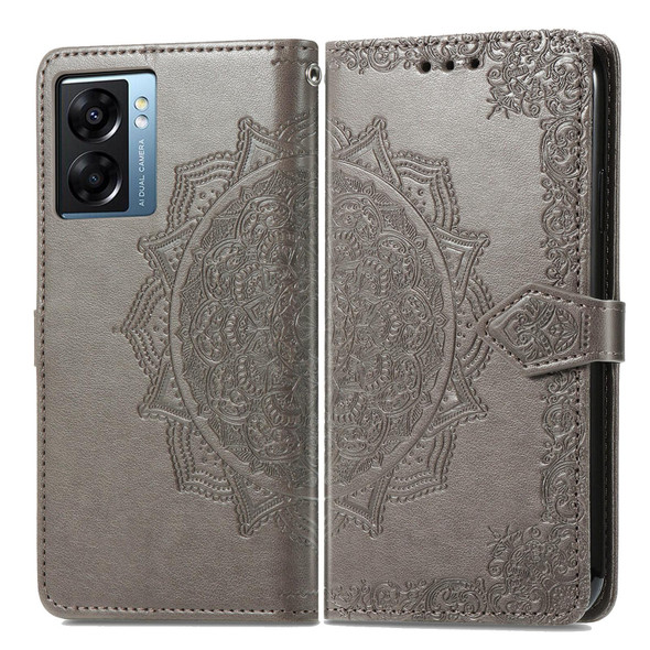 OPPO A57 5G Mandala Flower Embossed Leather Phone Case(Gray)