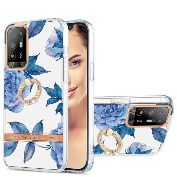 OPPO A94 5G Ring IMD Flowers TPU Phone Case(Blue Peony)