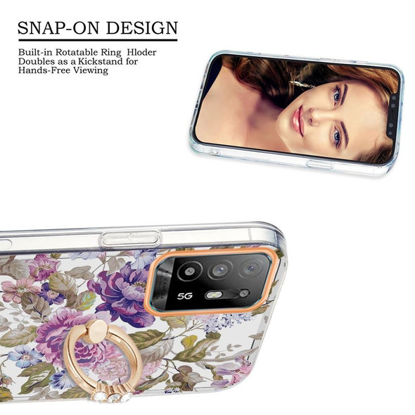 OPPO A94 5G Ring IMD Flowers TPU Phone Case(Purple Peony)