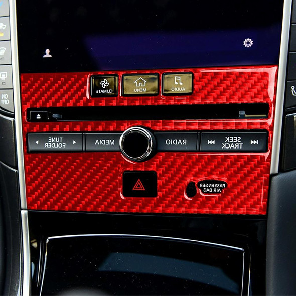 Car Carbon Fiber B Style CD Console Panel Decorative Sticker for Infiniti Q50 2014-2020, Right Drive(Red)