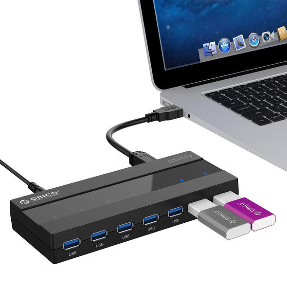 ORICO H727RK-U3 ABS High Speed 7 Ports USB 3.0 HUB with 12V Power Adapter for Laptops / Smartphones(Black)