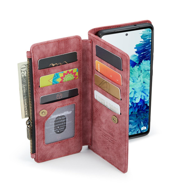 Samsung Galaxy S20 FE CaseMe-C30 PU + TPU Multifunctional Horizontal Flip Leather Case with Holder & Card Slot & Wallet & Zipper Pocket(Red)