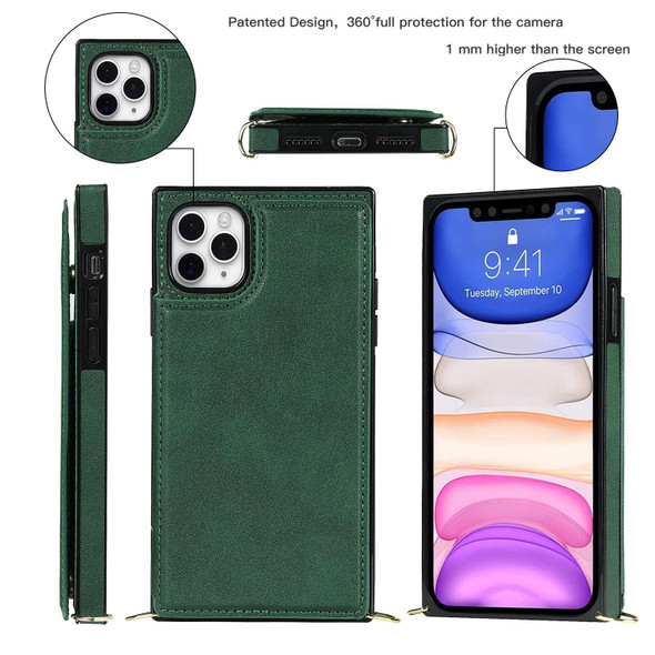 Cross-body Square Double Buckle Flip Card Bag TPU+PU Case with Card Slots & Wallet & Photo & Strap - iPhone 12 Pro Max(Green)