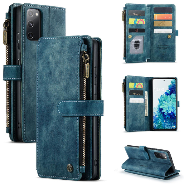 Samsung Galaxy S20 FE CaseMe-C30 PU + TPU Multifunctional Horizontal Flip Leather Case with Holder & Card Slot & Wallet & Zipper Pocket(Blue)